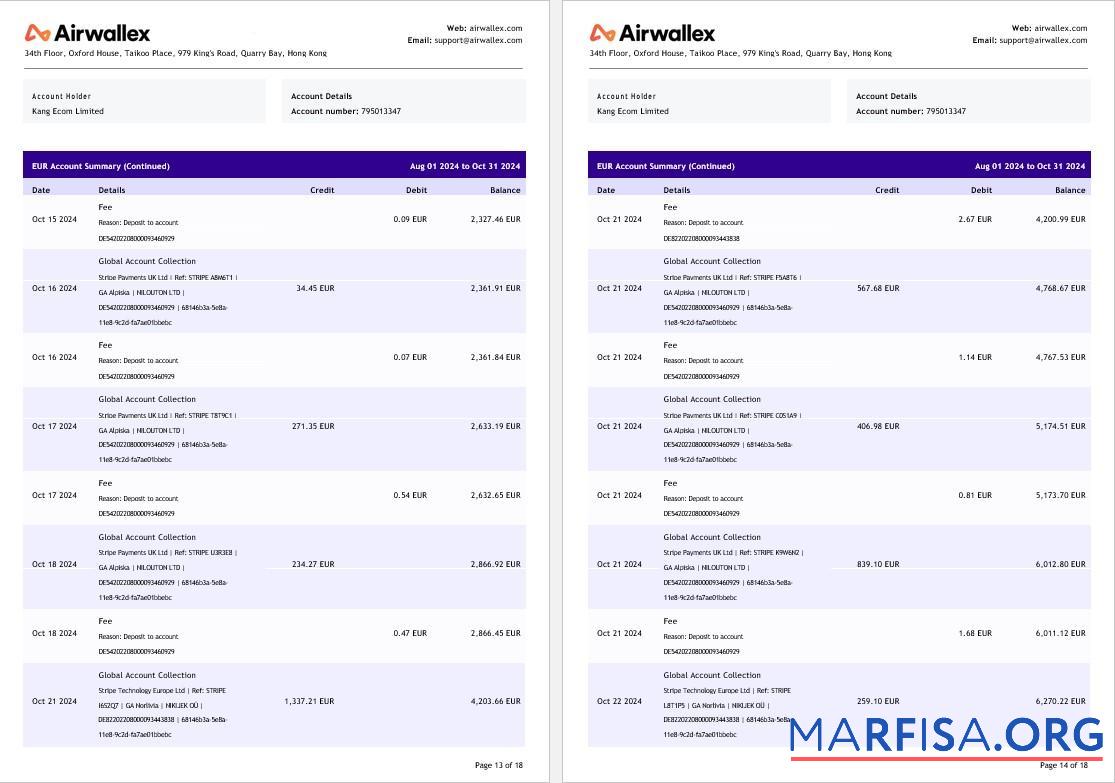 Downloadable Hong Kong Airwallex Limited account statement word 7 pages example
